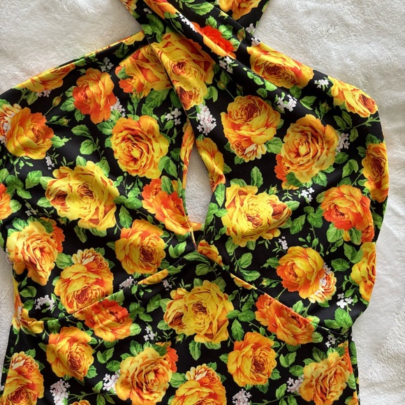 ZARA Black Floral Sleeveless Twist Halter Neck Bodysuit--M - Picture 10 of 16